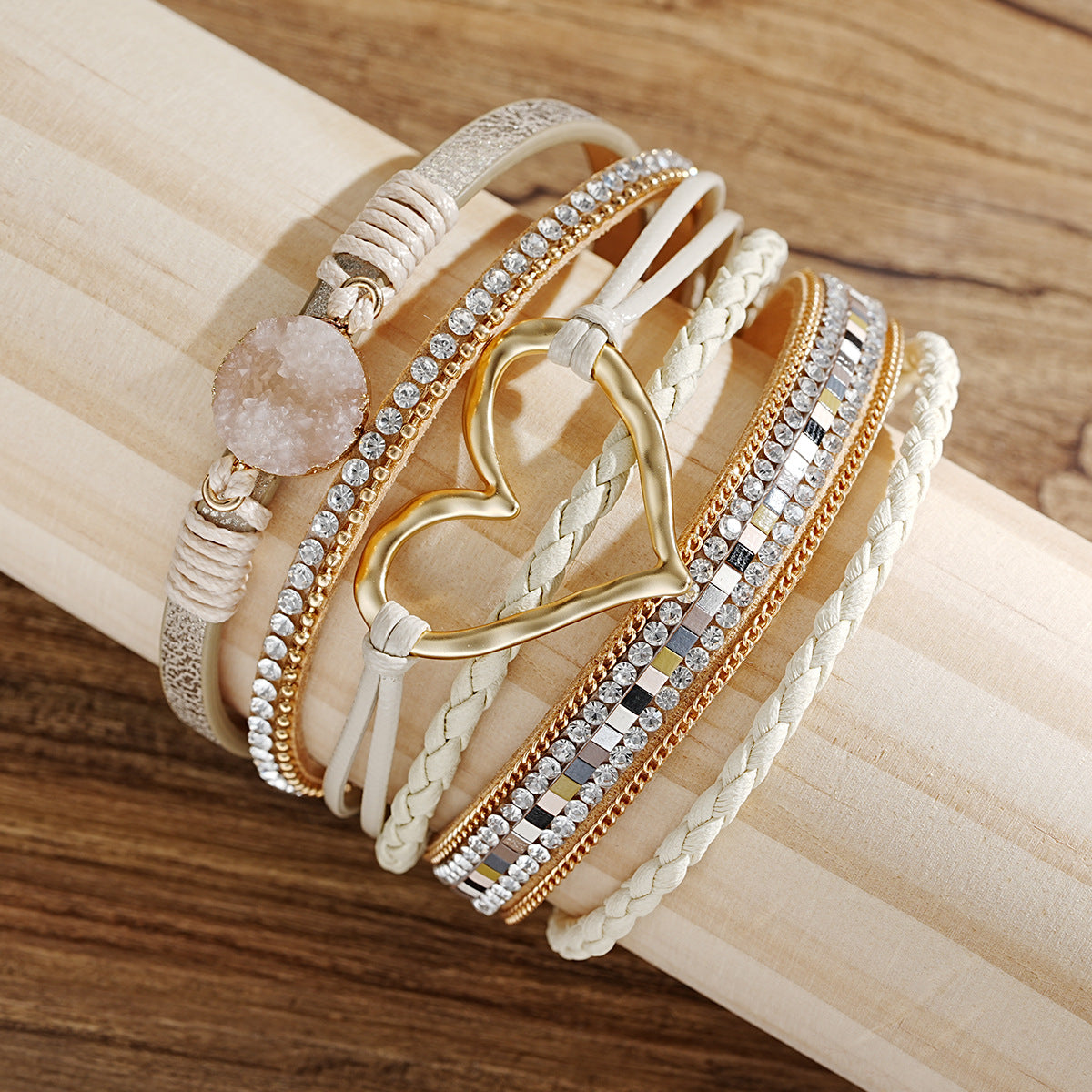 Wholesale Heart-shaped Six Layer Women's Leather Bracelet